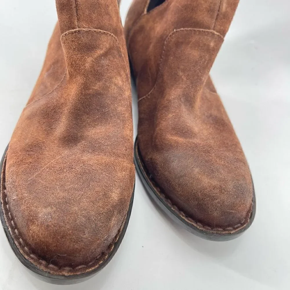 Born Womens Ankle Boots Suede Leather Back Zip Low Cut Brown Size 8.5 D89918